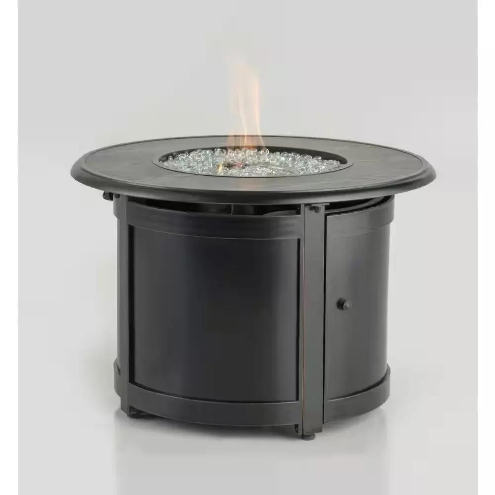 Manchester 36 In. X 25 In. round Aluminum Match Lit Propane Gas Fire Pit Chat Table with Glacier Ice Firebeads Cool Brand Designs