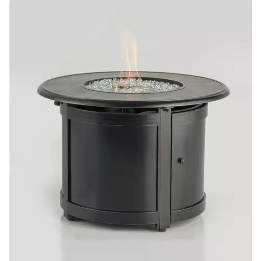 Manchester 36 In. X 25 In. round Aluminum Match Lit Propane Gas Fire Pit Chat Table with Glacier Ice Firebeads Cool Brand Designs