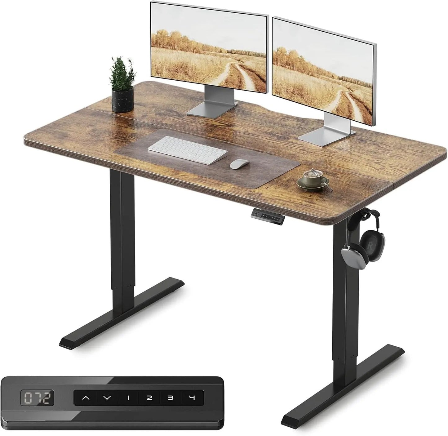 Electric Standing Desk, 48 X 24 Inches Height Adjustable Stand up Desk, Sit Stand Home Office Desk, Computer Desk, Rustic Brown Cool Brand Designs