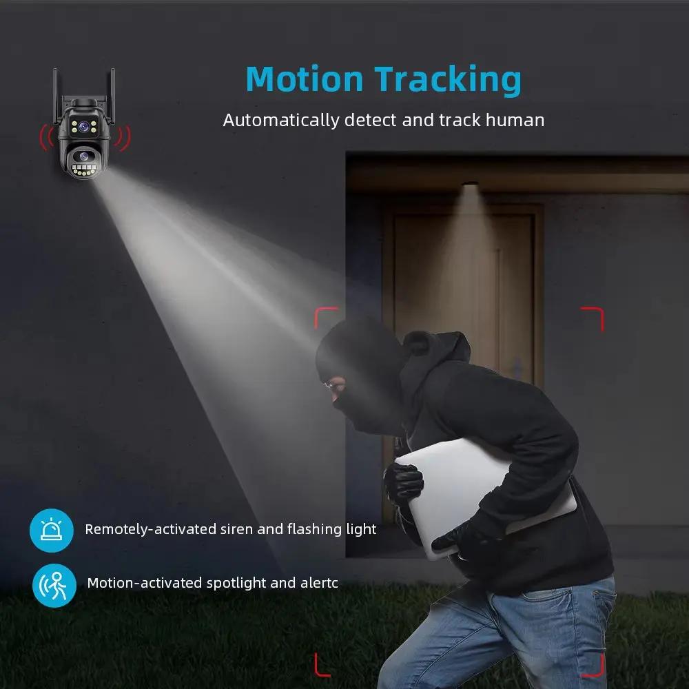 4K 8MP HD Wifi PTZ Camera Outdoor 4MP Dual Lens Dual Screen AI Auto Tracking IP Camera CCTV Audio Video Surveillance P2P Icsee Cool Brand Designs