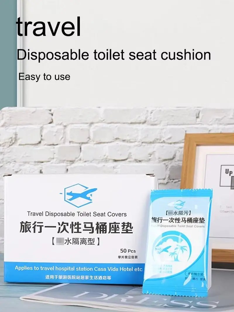 50Pcs Disposable Plastic Toilet Seat Cover Waterproof and Non Slip Individually Wrapped, for Travel, Toilet Seat Protectors Cool Brand Designs