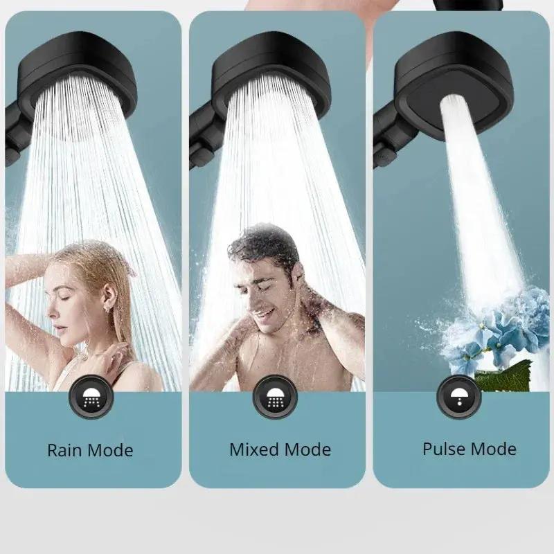 High Pressure Shower Head Water Saving 3 Modes Shower Heads Adjustable One-Key Stop Water Massage Sprayer Bathroom Accessories Cool Brand Designs