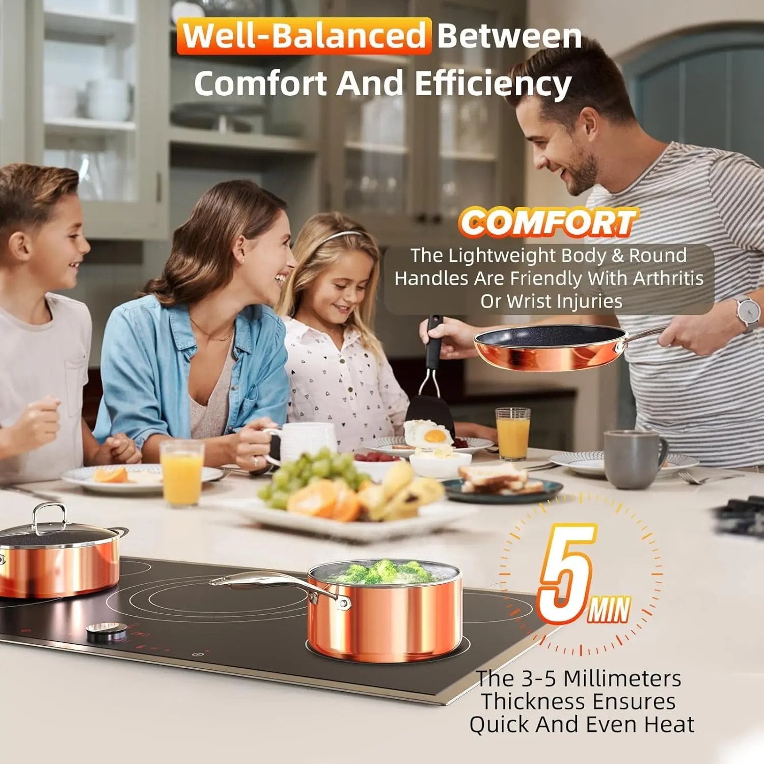 Deluxe  14PC Healthy Pots and Pan with 9H Anti-Scratch Coating, 2-Layer Non-Stick Ceramic&Pfas Free, Sensitively&Evenly Induction Cooking, Enhanced Flavor with Infrared Cookware, Dishwasher Safe Cool Brand Designs