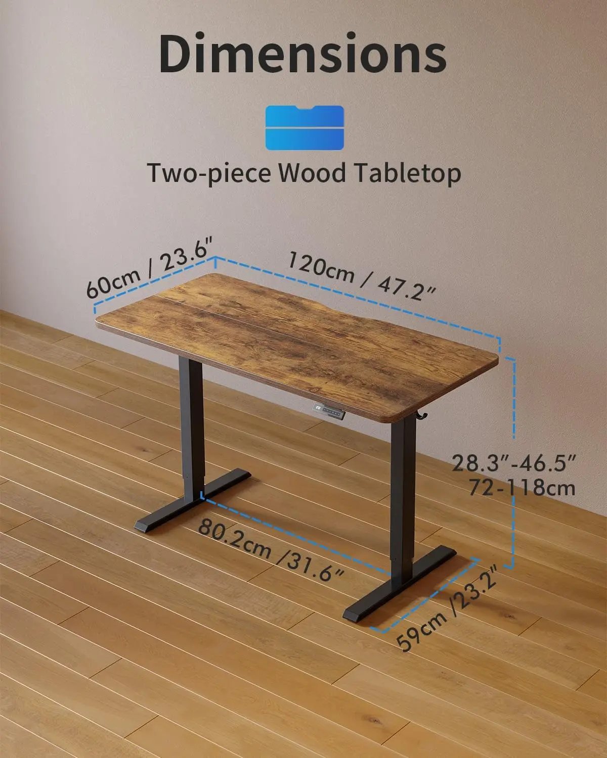 Electric Standing Desk, 48 X 24 Inches Height Adjustable Stand up Desk, Sit Stand Home Office Desk, Computer Desk, Rustic Brown Cool Brand Designs