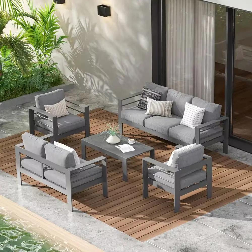 Grey 5-Piece Aluminum Patio Conversation Set with Dark Grey Cushions Cool Brand Designs