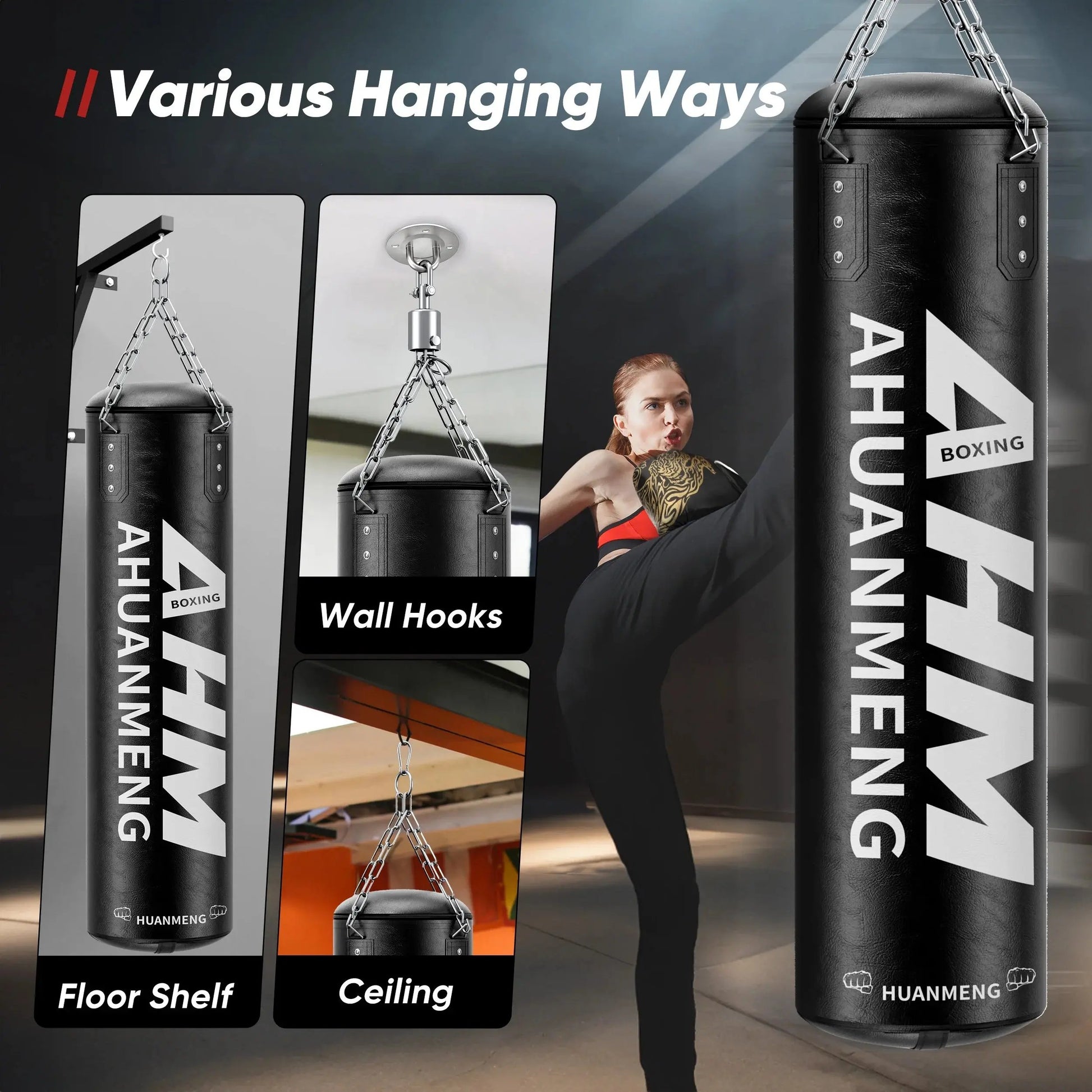 Punching Bag for Adults 4FT PU Heavy Boxing Bag Set Hanging Boxing Bag Kit W/ 12Oz Gloves Cool Brand Designs