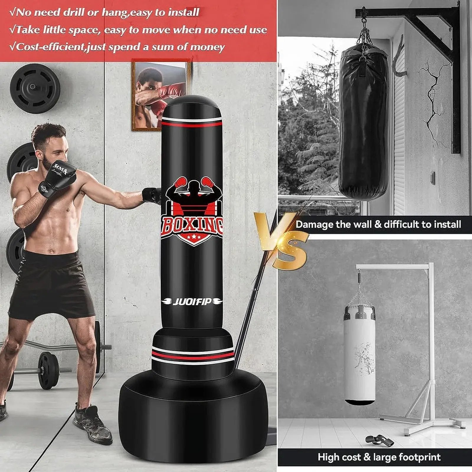 Freestanding Heavy Punching Bag Set with Gloves, Red Cool Brand Designs