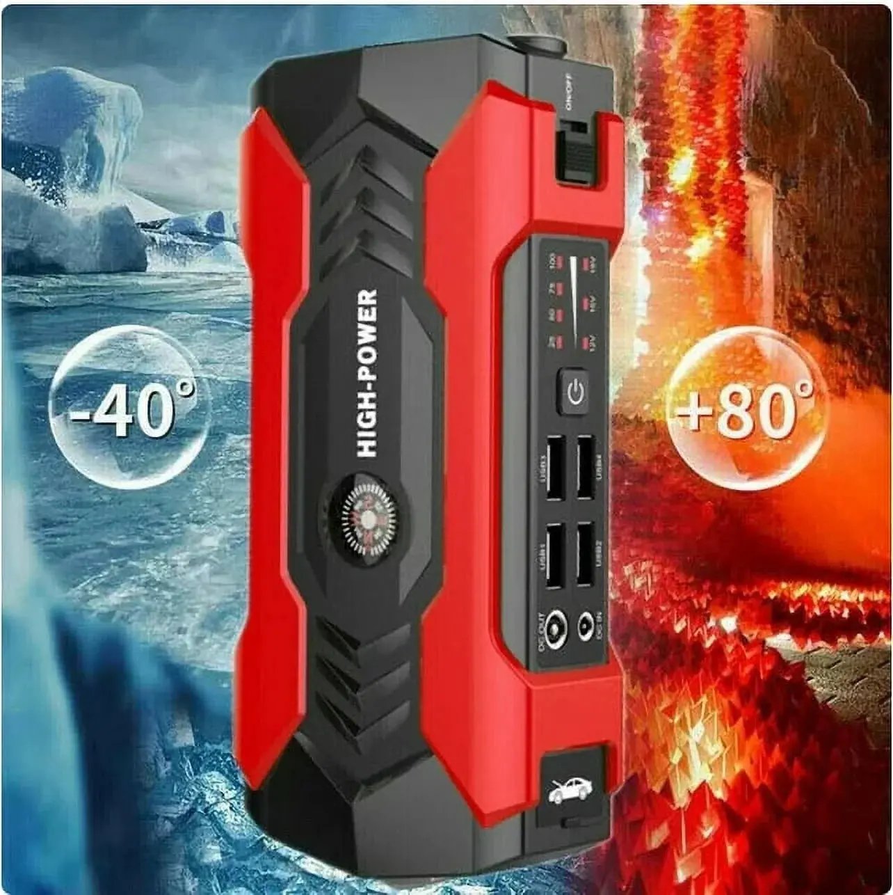 99800Mah Car Jump Starter, Peak Car Battery Charger, 12V Jump Box Jumper Battery Pack, Portable Charger, Emergency LED Light, Escape Safty Hammer, Compass Cool Brand Designs