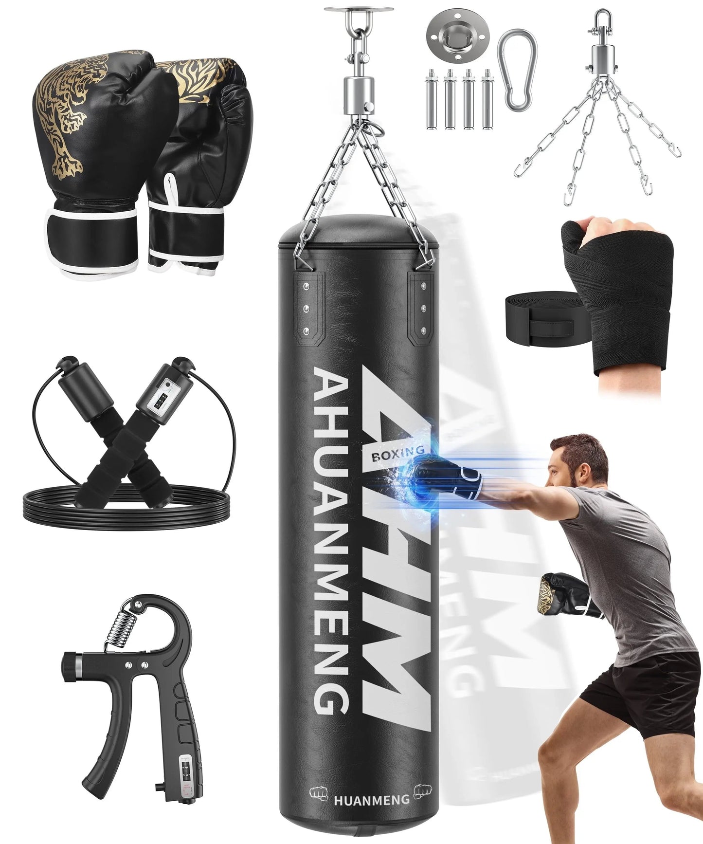Punching Bag for Adults 4FT PU Heavy Boxing Bag Set Hanging Boxing Bag Kit W/ 12Oz Gloves Cool Brand Designs