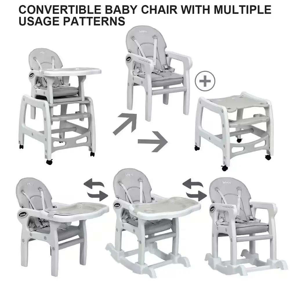 3 in 1 Grey Plastic Baby High Chair W/Adjustable Seat Back and Removable Trays Cool Brand Designs