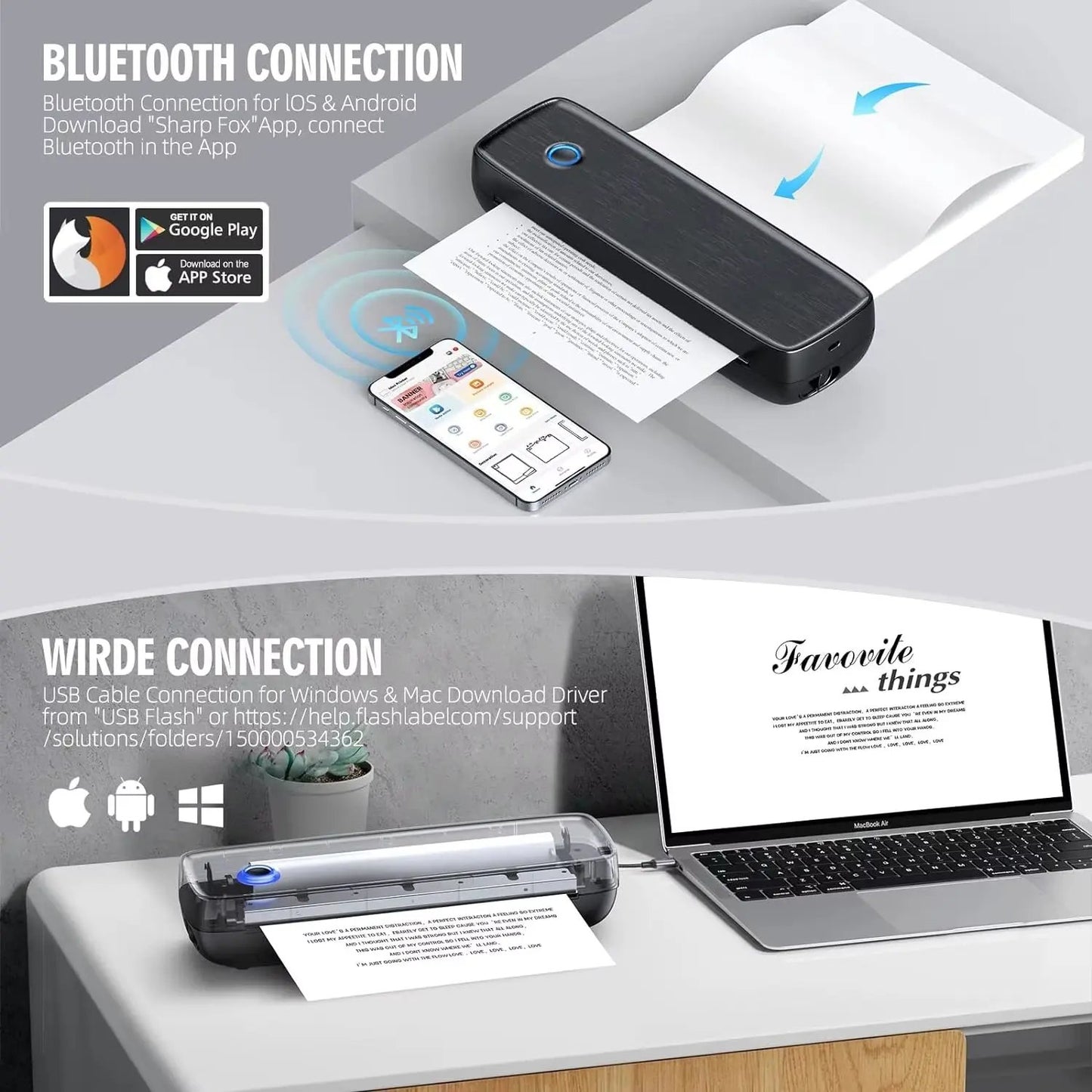Portable Wireless Bluetooth Thermal Inkless Printer - Support US Letter &Legal, Thermal Paper, Compatible with Ios, Android&Lapt Cool Brand Designs