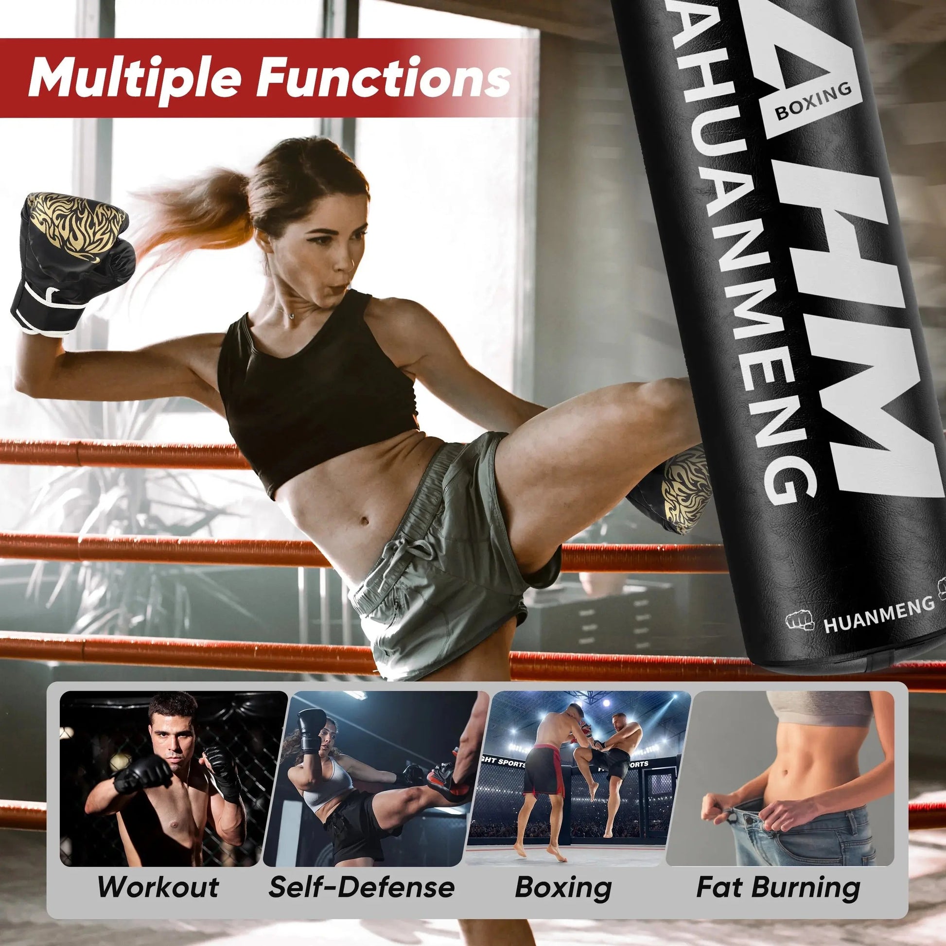 Punching Bag for Adults 4FT PU Heavy Boxing Bag Set Hanging Boxing Bag Kit W/ 12Oz Gloves Cool Brand Designs