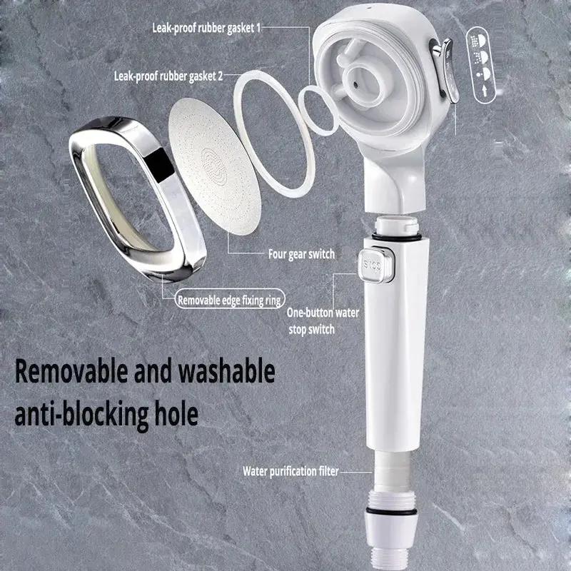 High Pressure Shower Head Water Saving 3 Modes Shower Heads Adjustable One-Key Stop Water Massage Sprayer Bathroom Accessories Cool Brand Designs