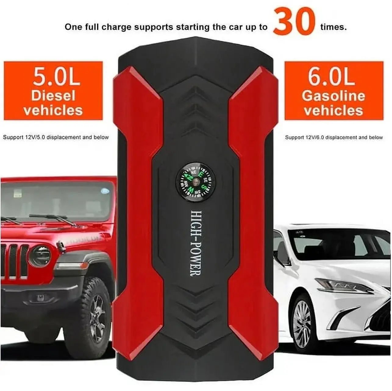 99800Mah Car Jump Starter, Peak Car Battery Charger, 12V Jump Box Jumper Battery Pack, Portable Charger, Emergency LED Light, Escape Safty Hammer, Compass Cool Brand Designs