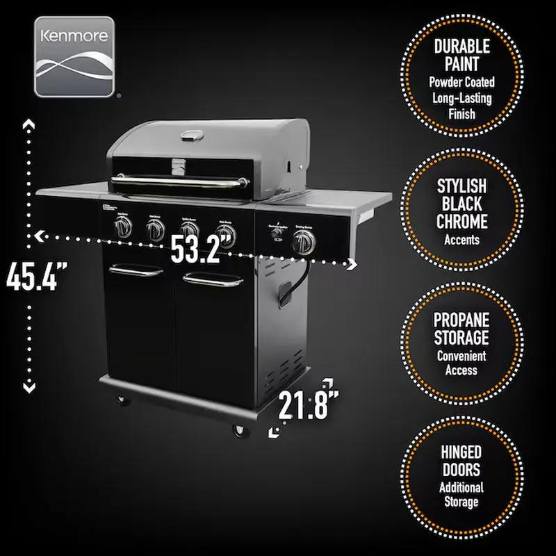 Black with Chrome Accents 4 -Burner Liquid Propane Gas Grill 1 -Side Burner Cool Brand Designs