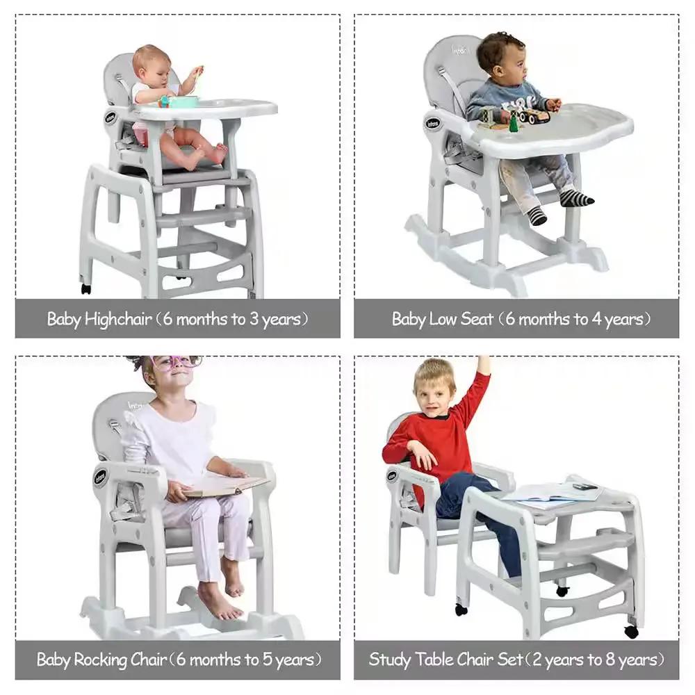 3 in 1 Grey Plastic Baby High Chair W/Adjustable Seat Back and Removable Trays Cool Brand Designs