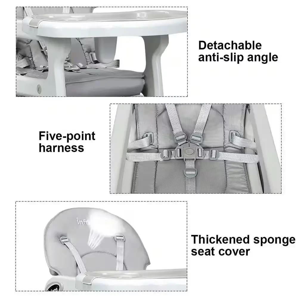 3 in 1 Grey Plastic Baby High Chair W/Adjustable Seat Back and Removable Trays Cool Brand Designs