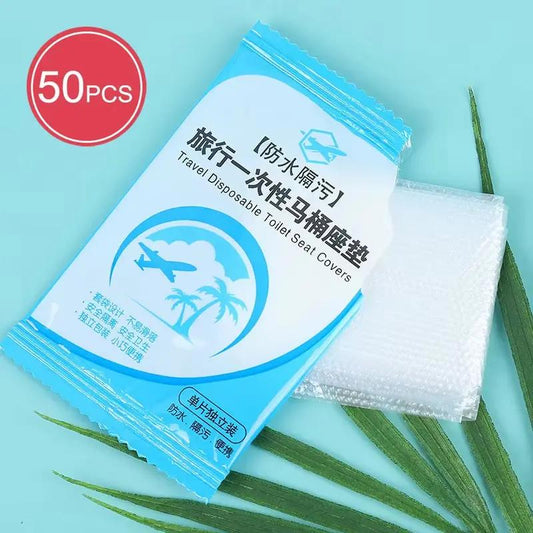 50Pcs Disposable Plastic Toilet Seat Cover Waterproof and Non Slip Individually Wrapped, for Travel, Toilet Seat Protectors Cool Brand Designs