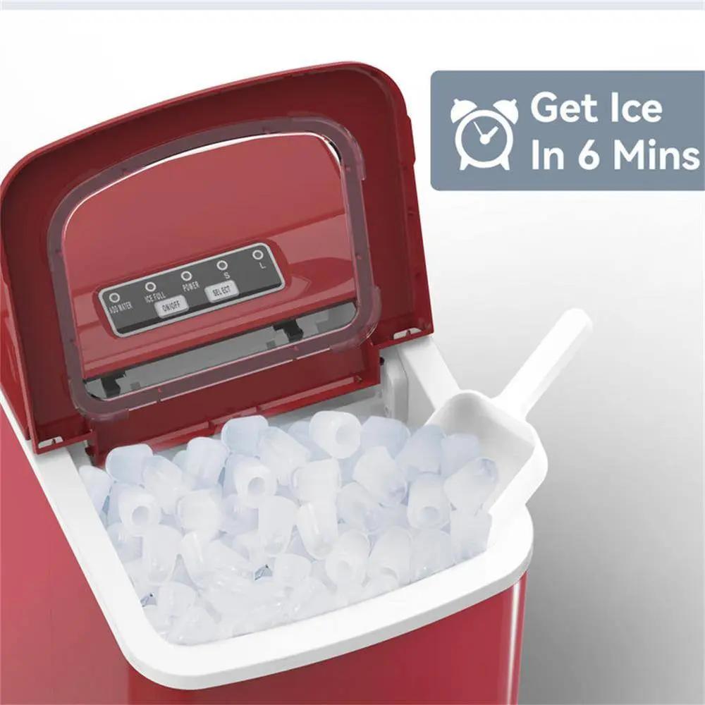 8.86 In. 26 Lbs. Daily Production Bullet Ice Portable Countertop Ice Maker, 9-Bullet Ice Cubes Ready in 8 Mins in Red Cool Brand Designs
