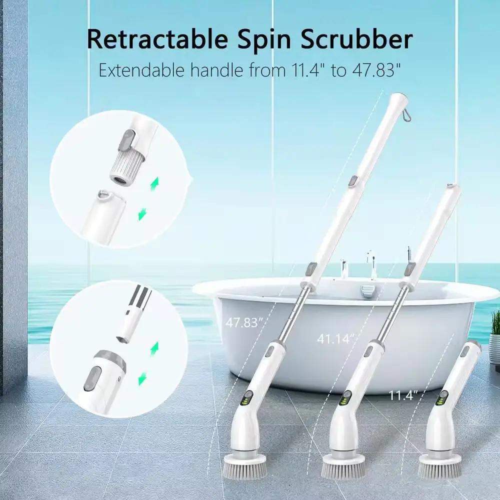 Electric Spin Power Scrubber, Waterpoof Cleaning Scrub Brush with 4 Brush Heads, Adjustable Handle for Bathroom, Floor Cool Brand Designs