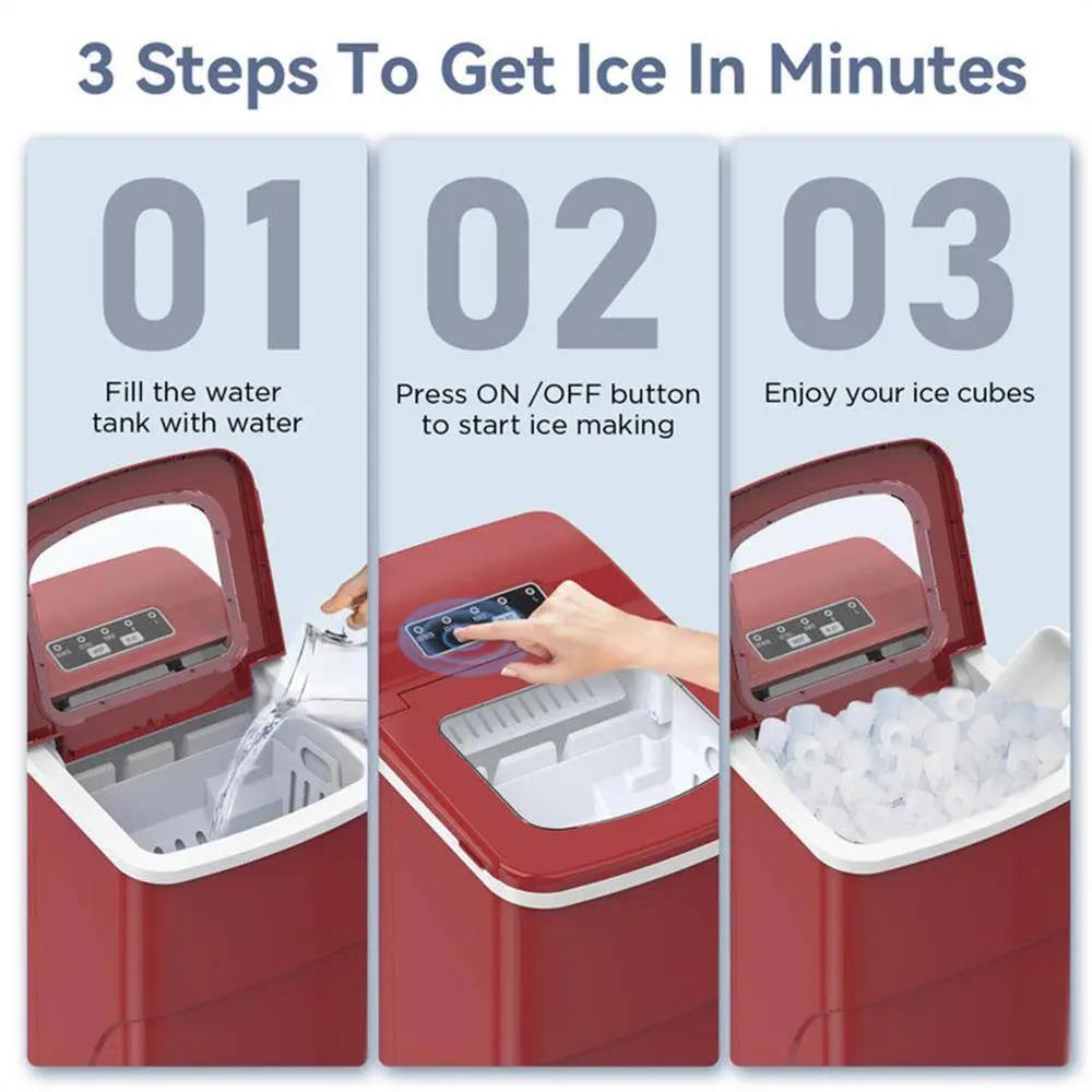 8.86 In. 26 Lbs. Daily Production Bullet Ice Portable Countertop Ice Maker, 9-Bullet Ice Cubes Ready in 8 Mins in Red Cool Brand Designs
