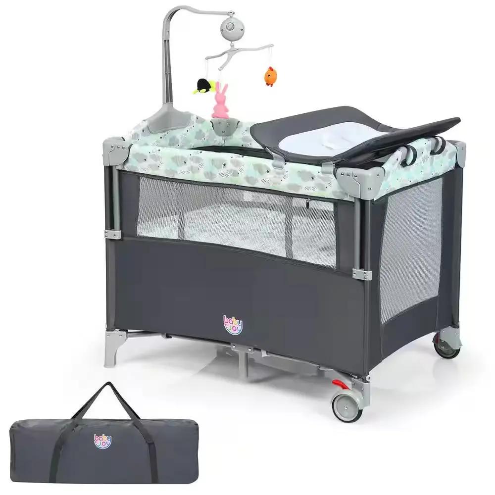 5-In-1 Gray Portable Baby beside Sleeper Bassinet Crib Playard with Diaper Change Cool Brand Designs