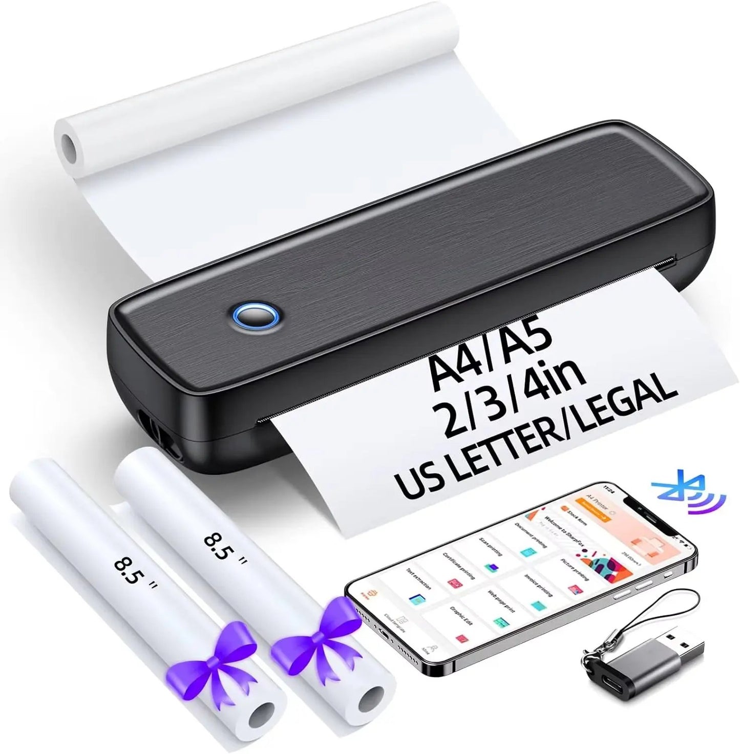 Portable Wireless Bluetooth Thermal Inkless Printer - Support US Letter &Legal, Thermal Paper, Compatible with Ios, Android&Lapt Cool Brand Designs