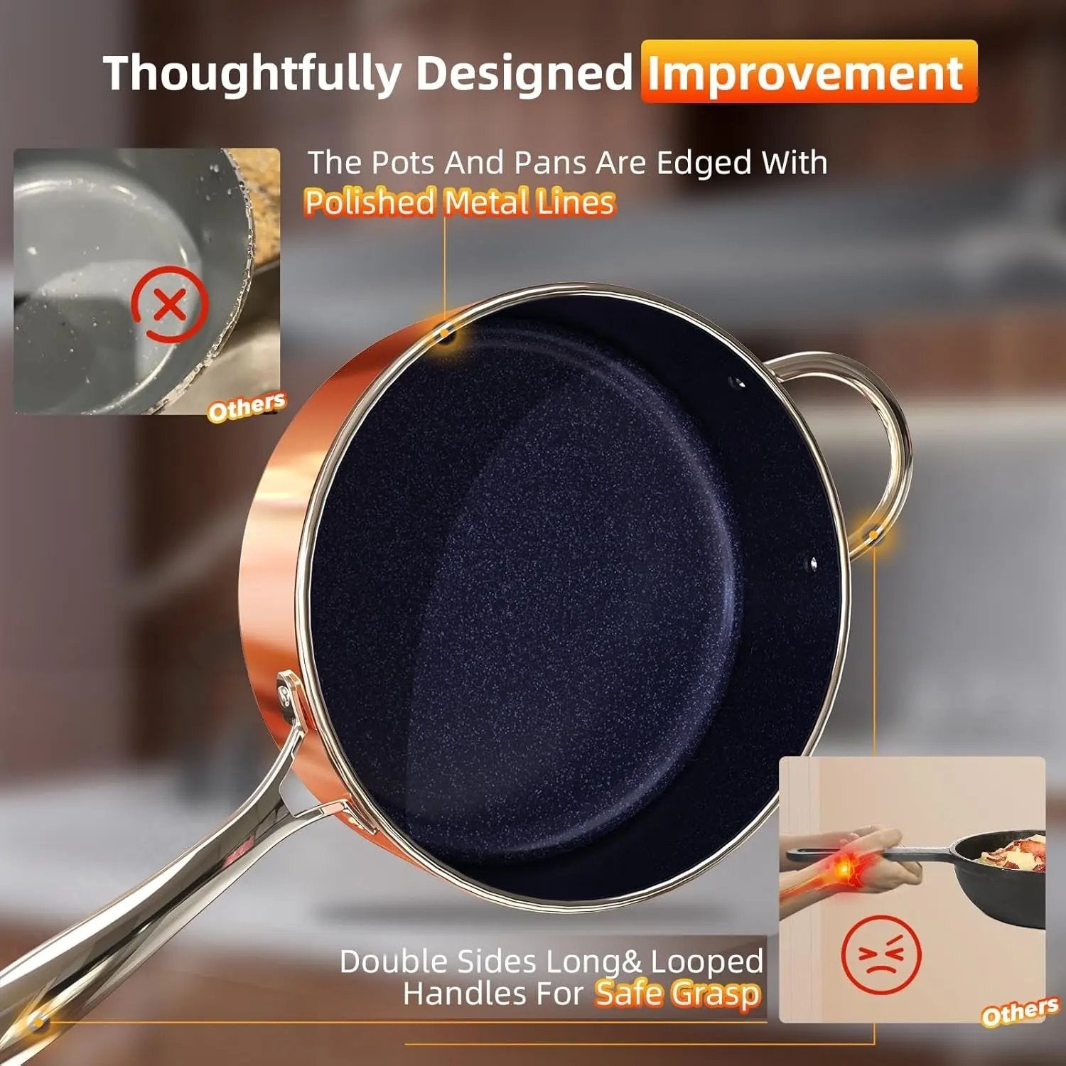 Deluxe  14PC Healthy Pots and Pan with 9H Anti-Scratch Coating, 2-Layer Non-Stick Ceramic&Pfas Free, Sensitively&Evenly Induction Cooking, Enhanced Flavor with Infrared Cookware, Dishwasher Safe Cool Brand Designs
