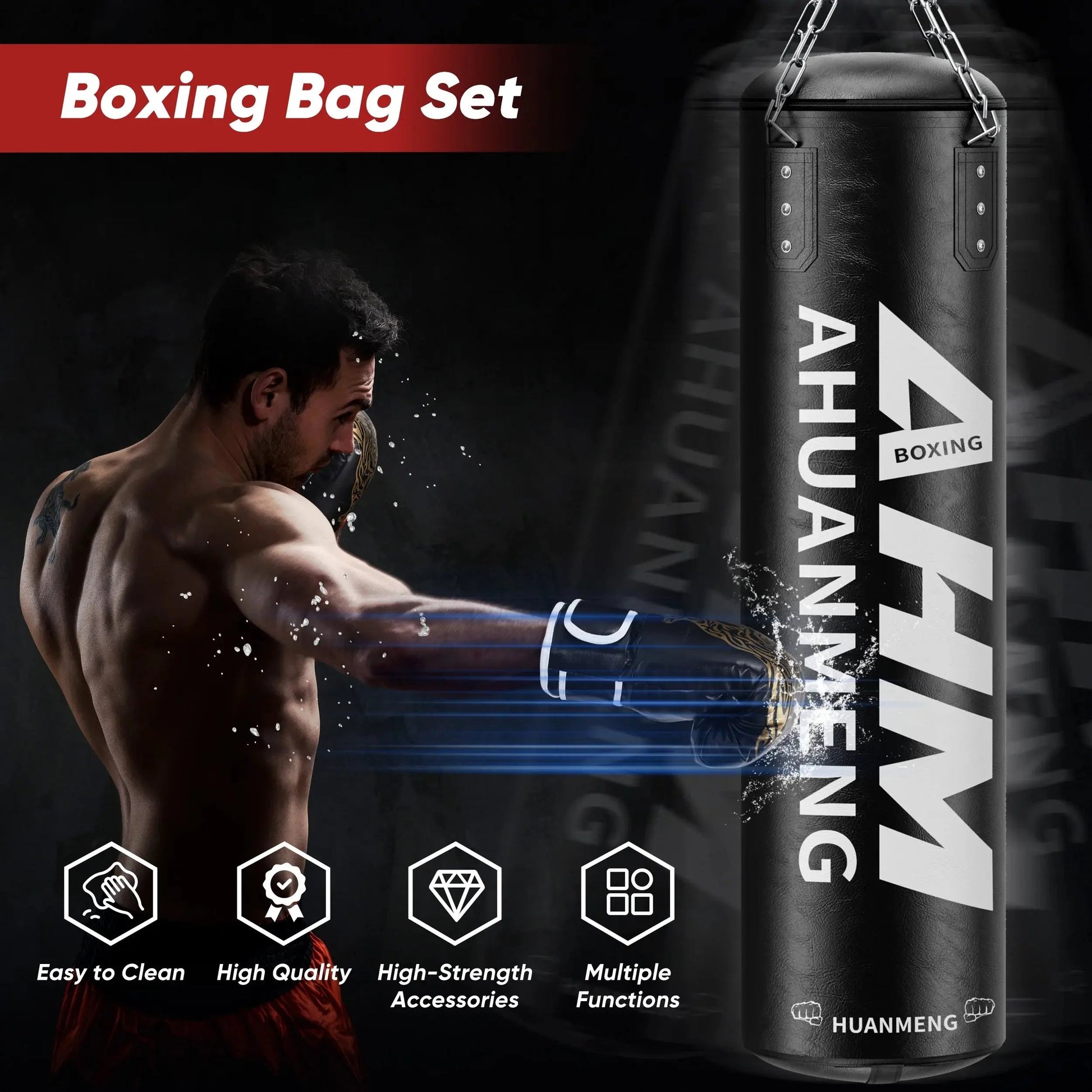 Punching Bag for Adults 4FT PU Heavy Boxing Bag Set Hanging Boxing Bag Kit W/ 12Oz Gloves Cool Brand Designs