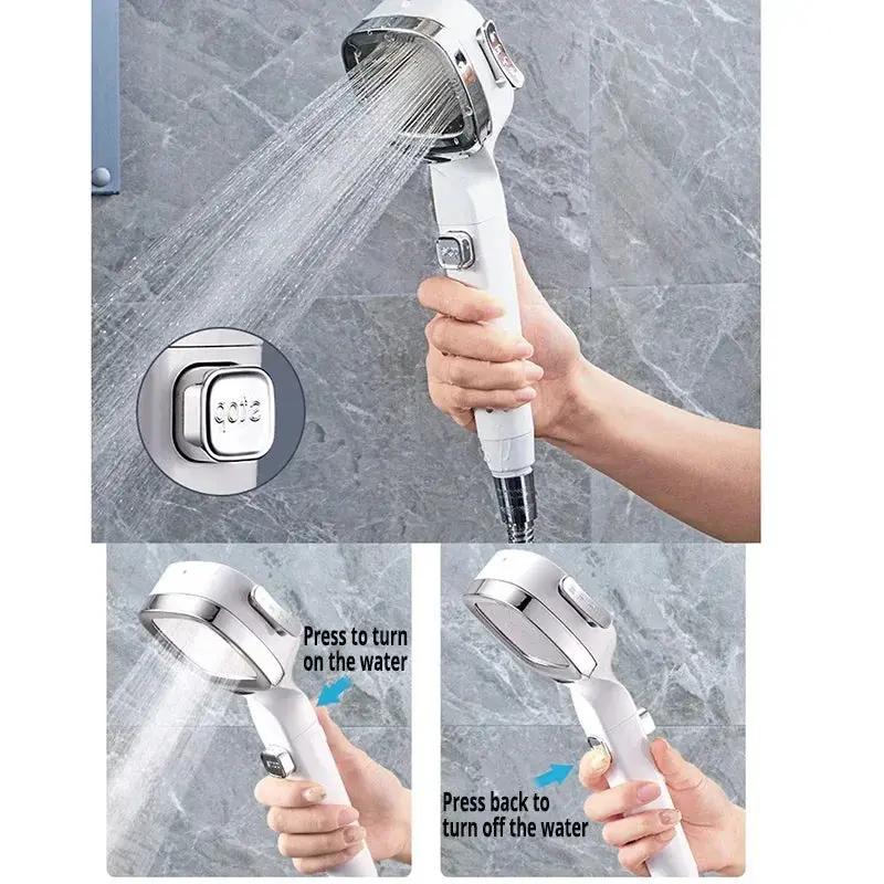 High Pressure Shower Head Water Saving 3 Modes Shower Heads Adjustable One-Key Stop Water Massage Sprayer Bathroom Accessories Cool Brand Designs