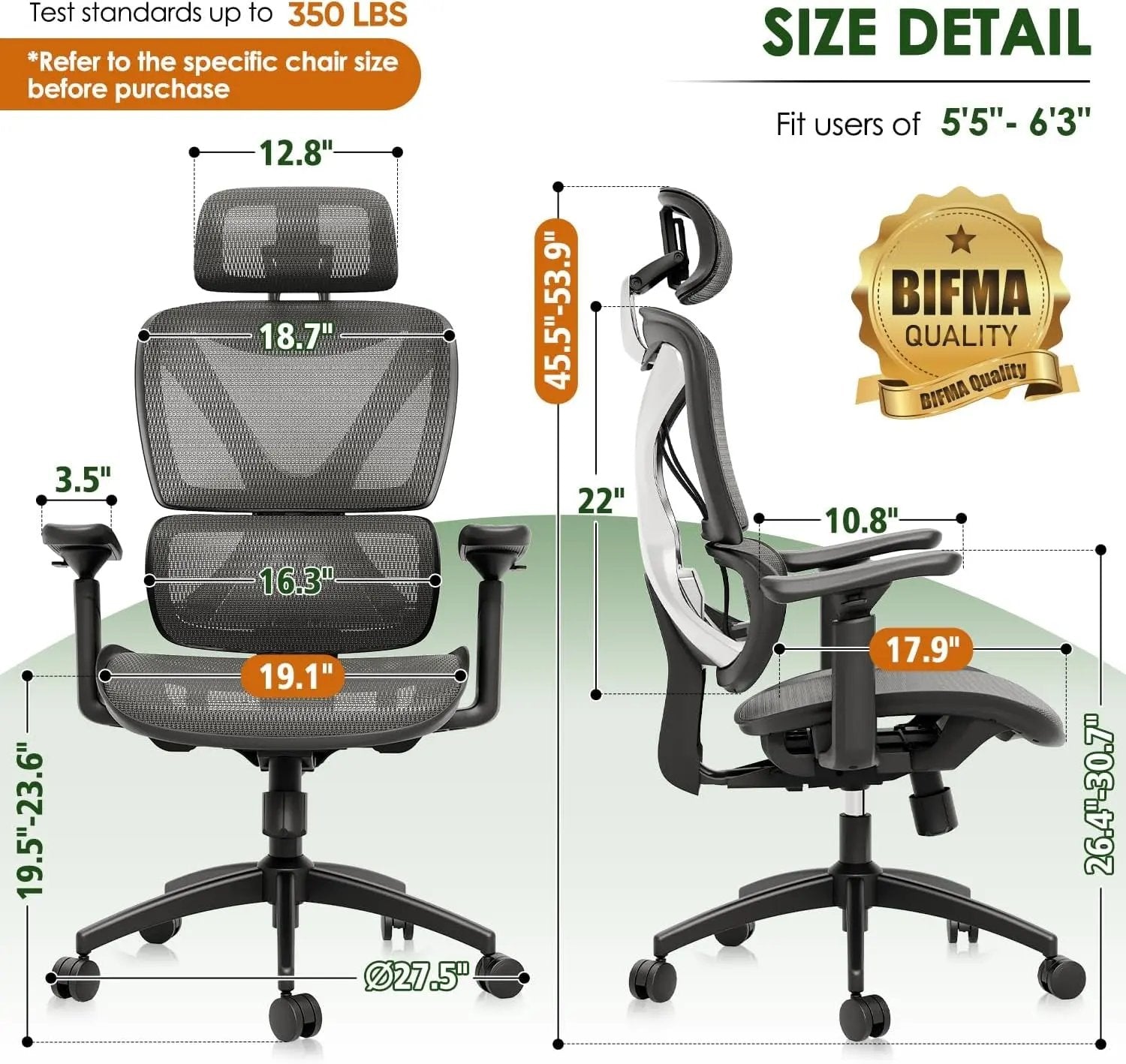 Ergonomic Office Chair, Big and Tall Mesh Chair with Lumbar Support, 3D Armrest - 215° Rotation, Adjustable Headrest & Soft Seat, Durable Desk Chair 350LBS for Work Gaming Computer,Grey Cool Brand Designs