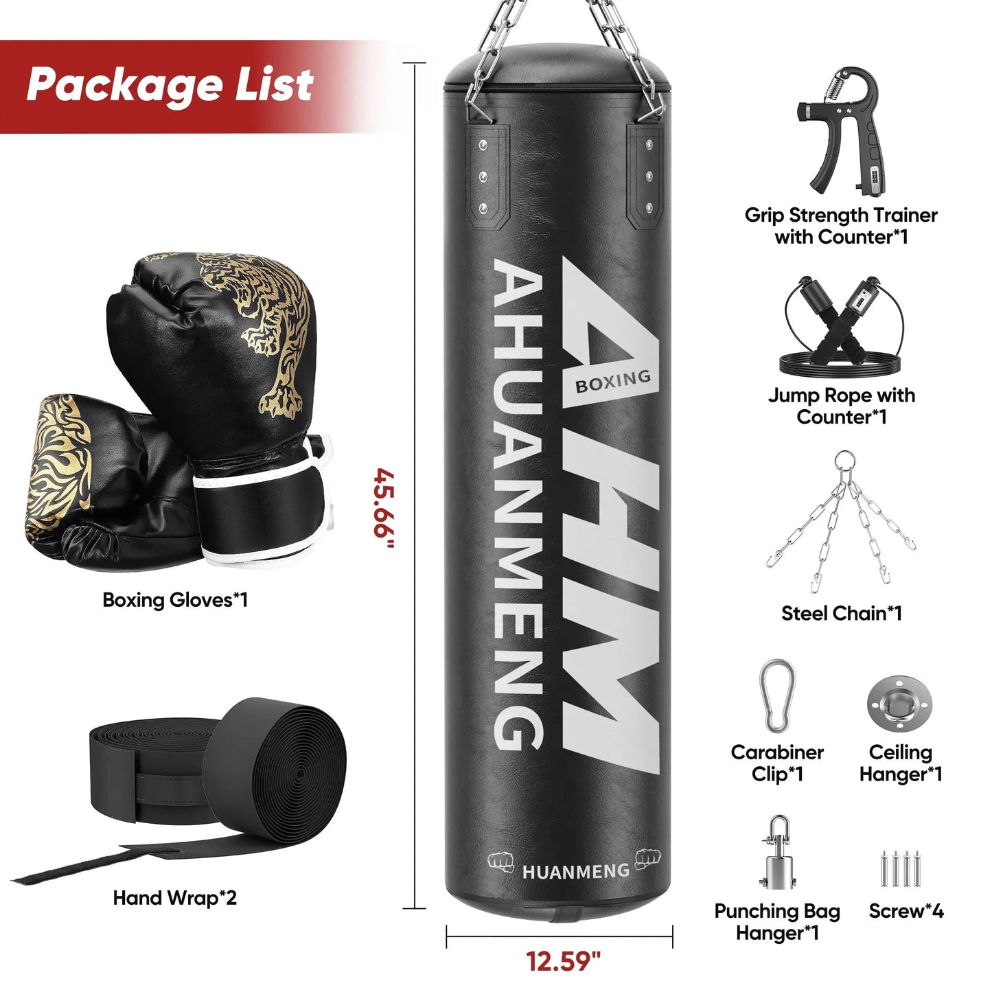 Punching Bag for Adults 4FT PU Heavy Boxing Bag Set Hanging Boxing Bag Kit W/ 12Oz Gloves Cool Brand Designs