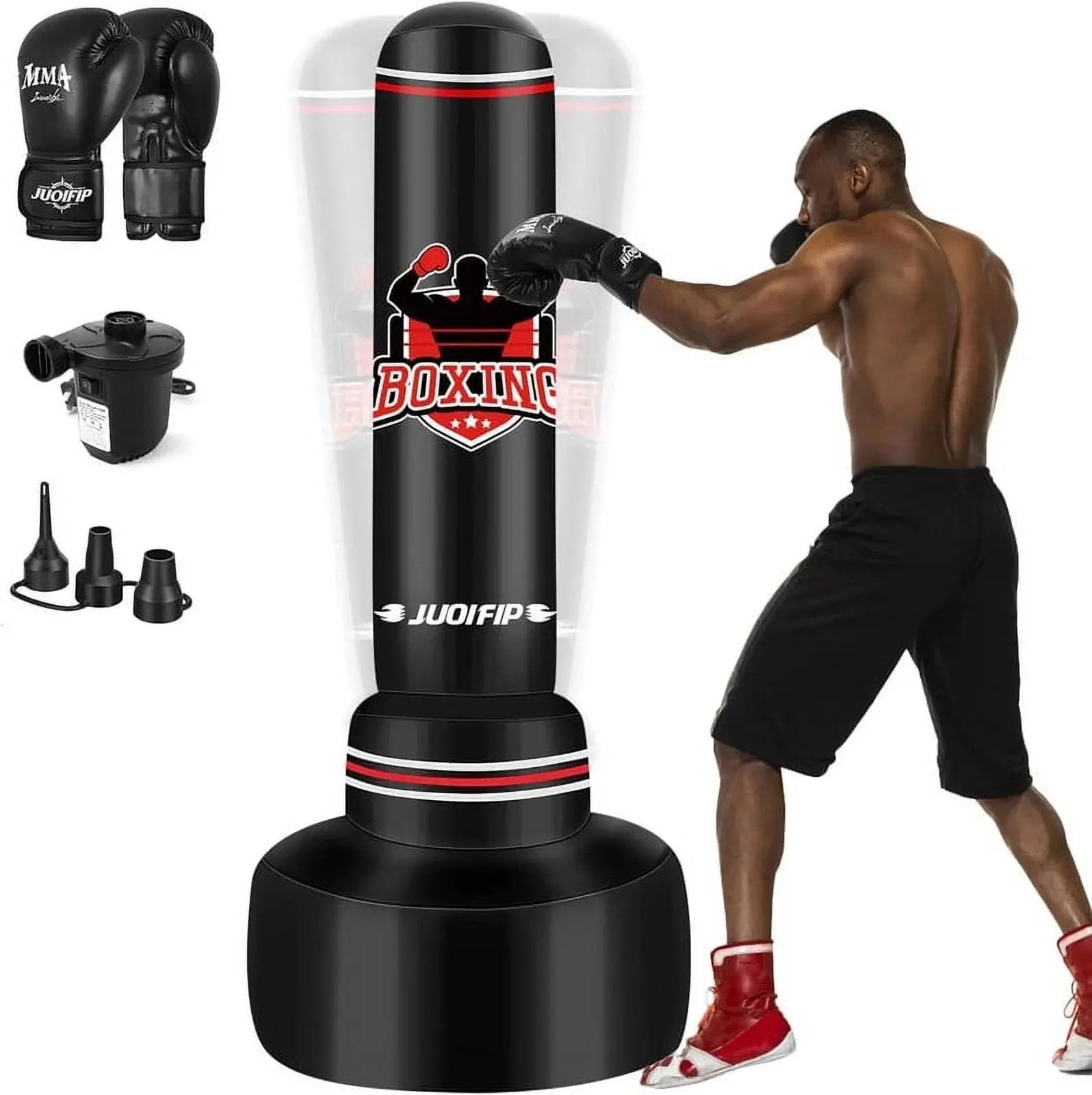 Freestanding Heavy Punching Bag Set with Gloves, Red Cool Brand Designs